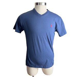 Lot Of 2 Polo Ralph Lauren Orange & Navy Short Sleeve Pony V-Neck T-Shirts Sz Sm